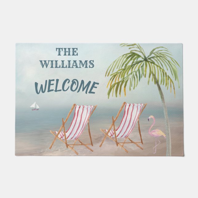Lovely Serene Watercolor Beach Scene  Doormat (Front)
