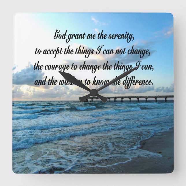 LOVELY SERENITY PRAYER OCEAN AND WAVES PHOTO SQUARE WALL CLOCK (Front)