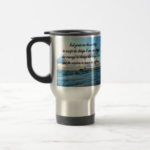LOVELY SERENITY PRAYER OCEAN AND WAVES PHOTO TRAVEL MUG