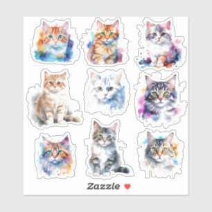 Lovely Set Of 9-Watercolor Cat Expressions
