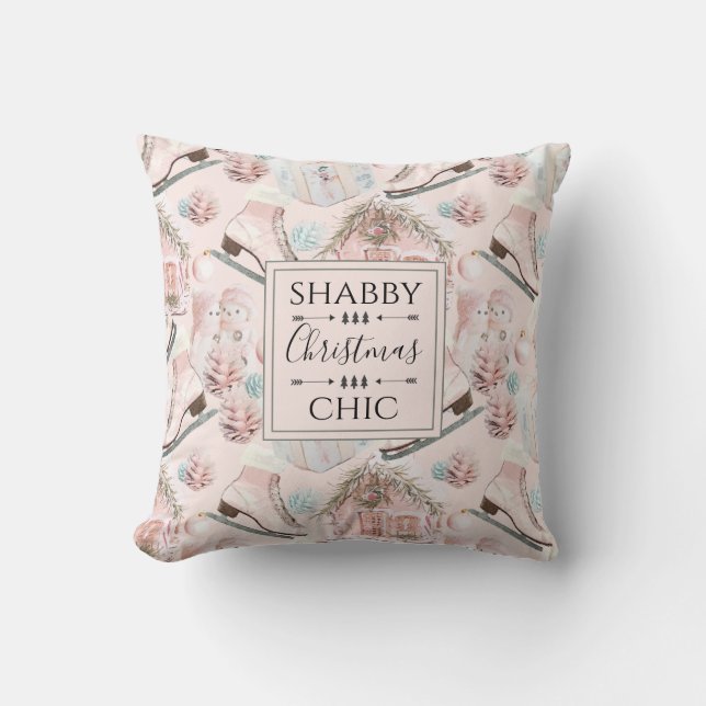Lovely Shabby Chic Pink Christmas Pattern Cushion (Front)