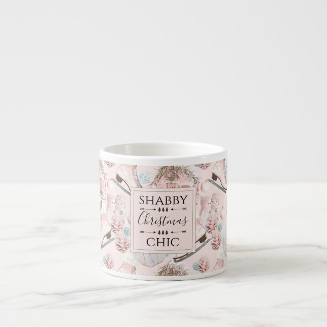 Lovely Shabby Chic Pink Christmas Pattern Espresso Cup (Front)