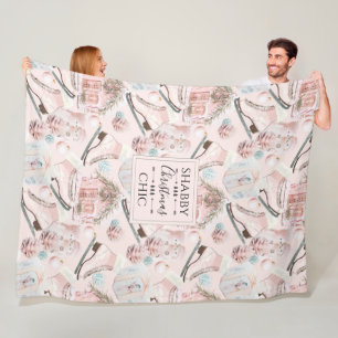 Lovely Shabby Chic Pink Christmas Pattern Fleece Blanket