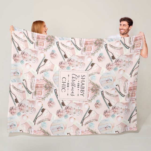 Lovely Shabby Chic Pink Christmas Pattern Fleece Blanket (In Situ)
