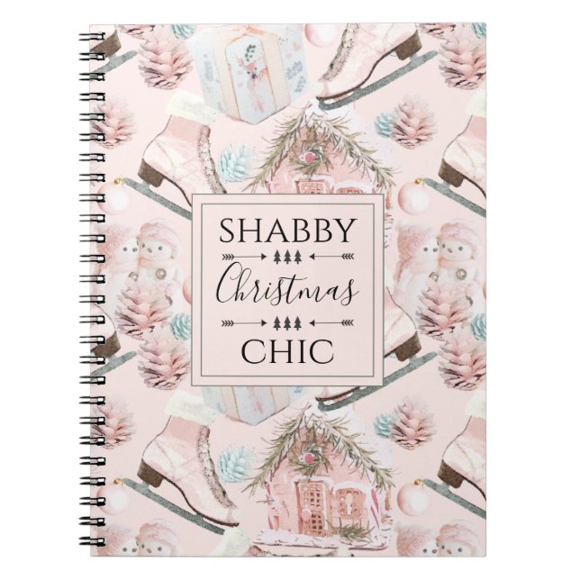 Lovely Shabby Chic Pink Christmas Pattern Notebook (Front)
