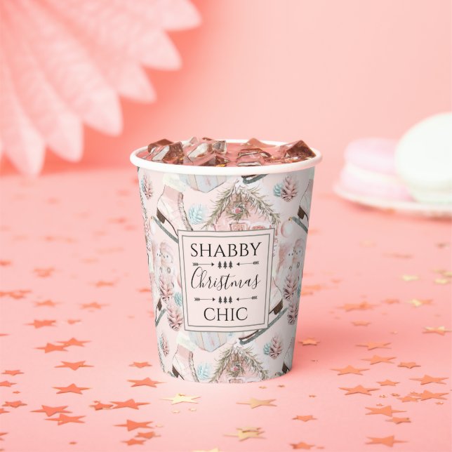Lovely Shabby Chic Pink Christmas Pattern Paper Cups (Insitu)
