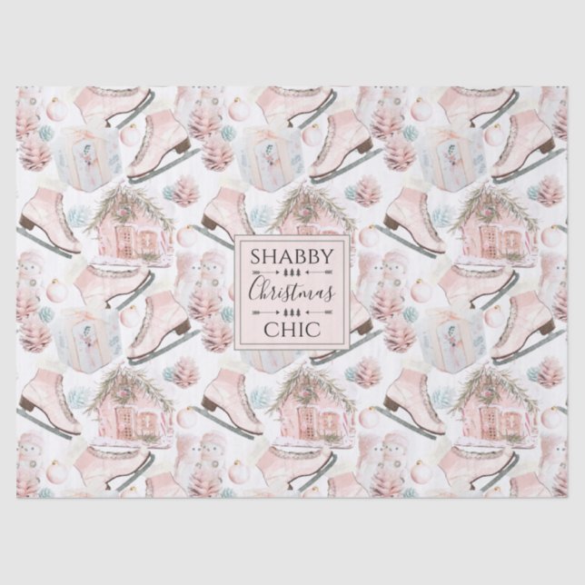 Lovely Shabby Chic Pink Christmas Pattern Tissue Paper (Front)