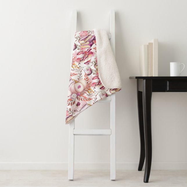 Lovely Shabby Chick Autumn Pattern Sherpa Blanket (In Situ)
