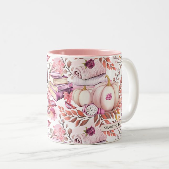 Lovely Shabby Chick Autumn Pattern Two-Tone Coffee Mug (Front Right)