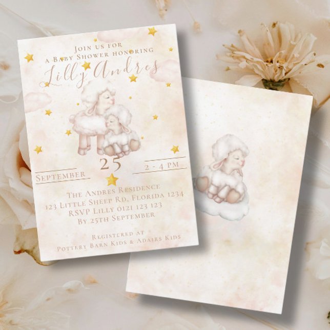 Lovely Sheep pinky cloud dust star Baby Shower Invitation (Creator Uploaded)