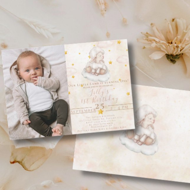 Lovely Sheep pinky cloud dust stars 1st Birthday Invitation (Creator Uploaded)