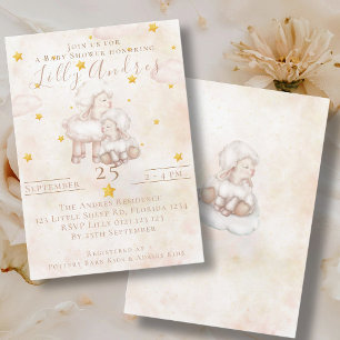 Lovely Sheep pinky cloud dust stars Baby Shower Invitation