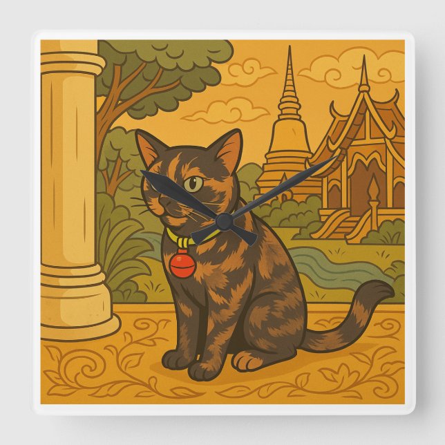 Lovely Siam Cat Square Clock (Front)