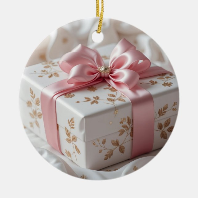 lovely silk pink gift box ceramic tree decoration (Front)