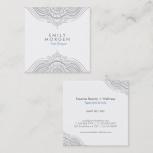 Lovely Silver-Grey Paisley Mandala Square Business Card