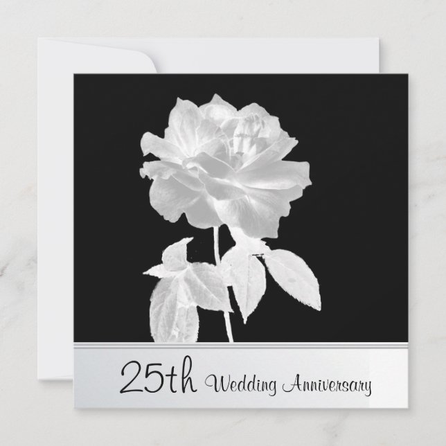 Lovely Silver Rose 25th Wedding Anniversary Party Invitation (Front)