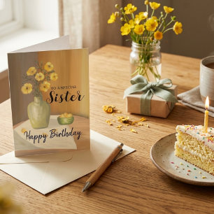 Lovely sister flowers in vase happy birthday card
