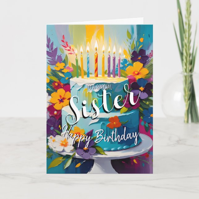 Lovely sister happy birthday cake birthday card (Front)