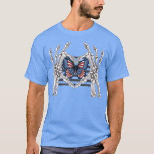 Lovely Skeleton Hand Heart Butterfly American US F T-Shirt
