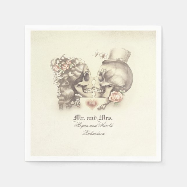Lovely Skull Couple Wedding Napkin (Front)