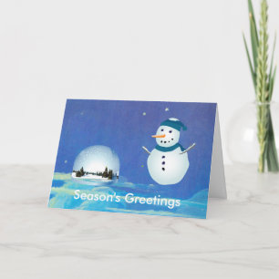 Lovely snowman, white snowy world blue Christmas Holiday Card