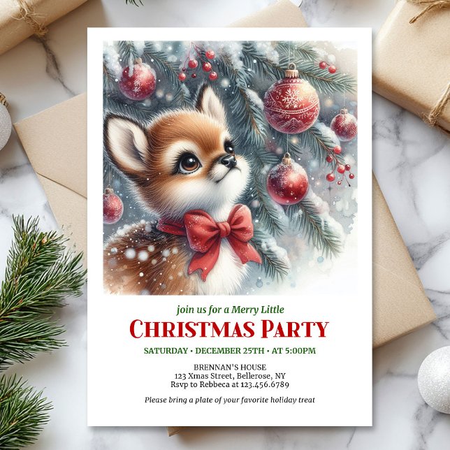 Lovely snowy forest baby deer Christmas invitation (Lovely snowy forest baby deer Christmas invitation digital download)