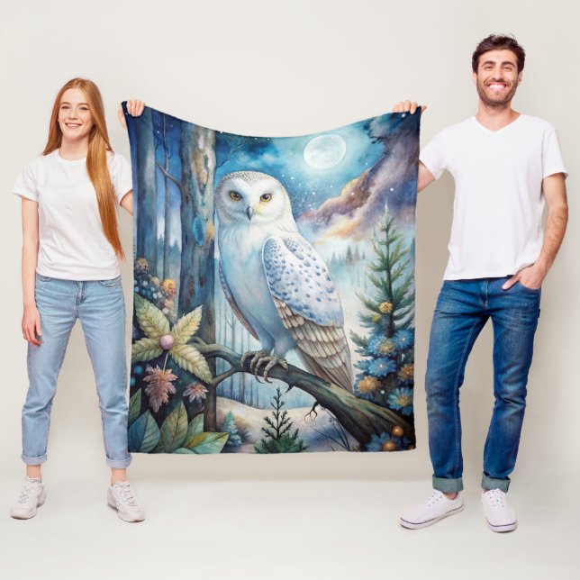 Lovely Snowy Owl Fleece Blanket (In Situ)
