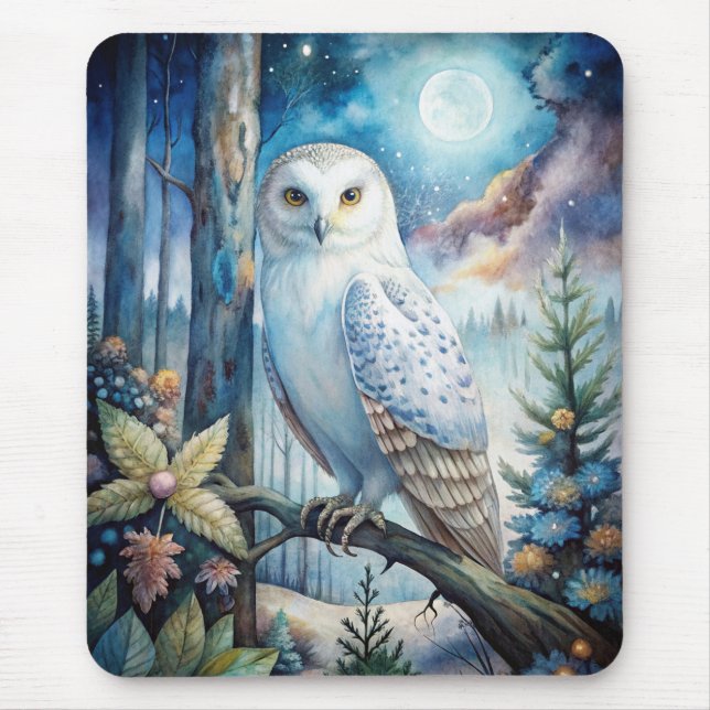 Lovely Snowy Owl Mouse Mat (Front)