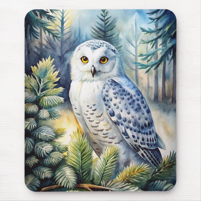Lovely Snowy Owl Mouse Mat (Front)