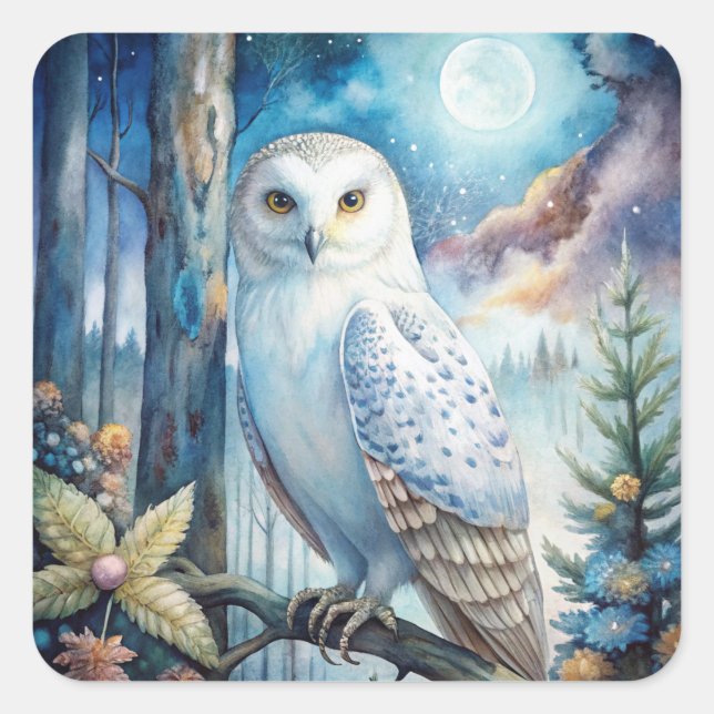 Lovely Snowy Owl Square Sticker (Front)