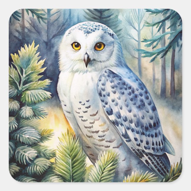 Lovely Snowy Owl Square Sticker (Front)