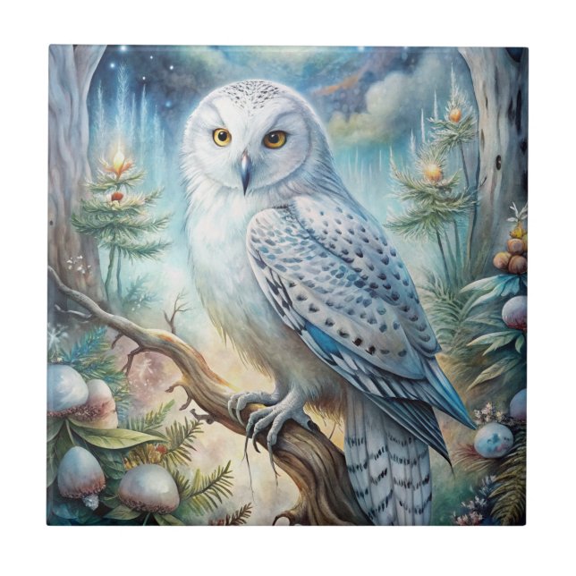 Lovely Snowy Owl Tile (Front)