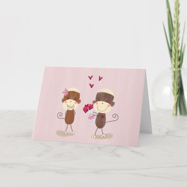 Lovely Sock Monkey Couple Valentine Card (Front)