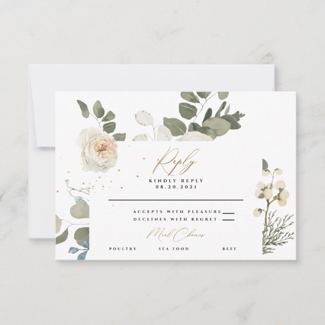 Lovely Soft Floral Botanical Foliage Wedding RSVP Card (Front)