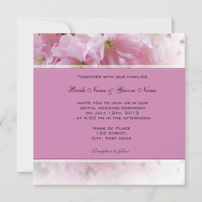 Lovely soft pink cherry blossom wedding invitation (Front)