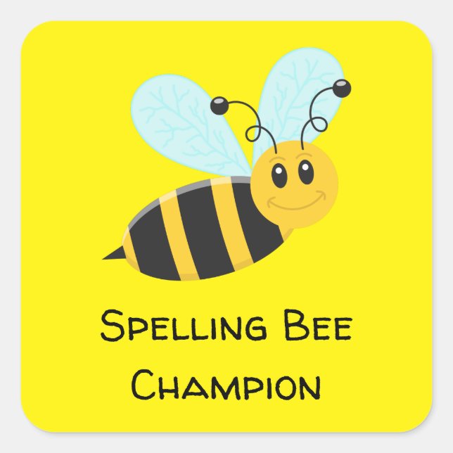 Lovely spelling bee champion square sticker (Front)