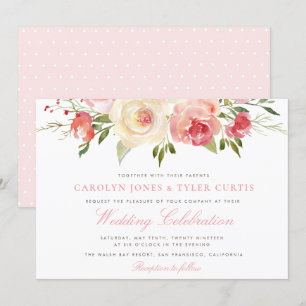 Lovely spring peach floral wedding invitation