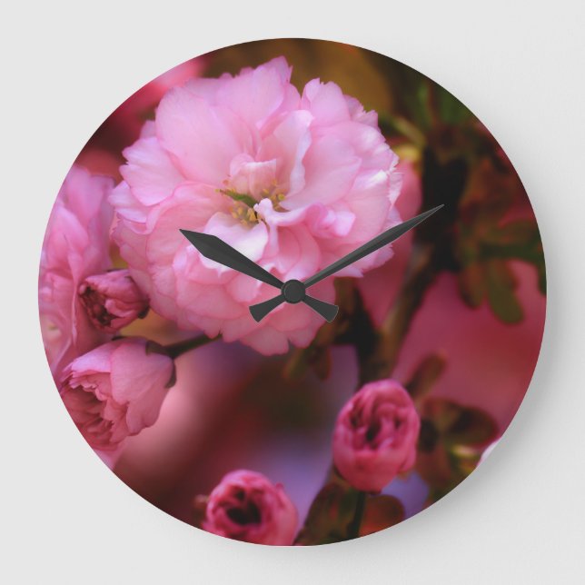 Lovely Spring Pink Cherry Blossoms Large Clock (Front)