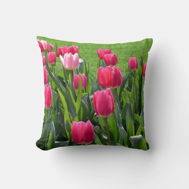 lovely spring pink tulip flowers. garden floral cushion (Front)