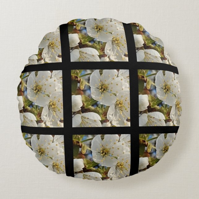 Lovely Springflower Grid Round Cushion (Front)