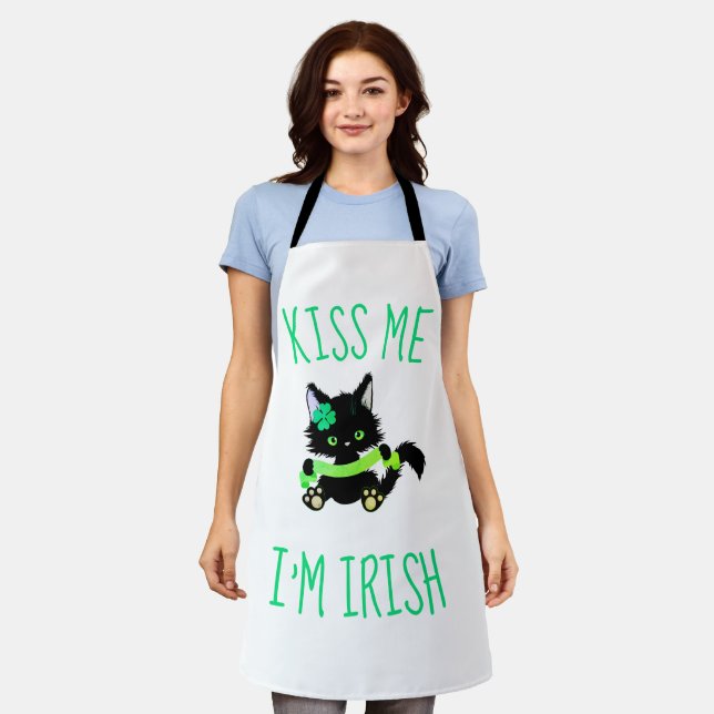 Lovely St. Patrick's Kiss Me I'm Irish Cat  Apron (Worn)