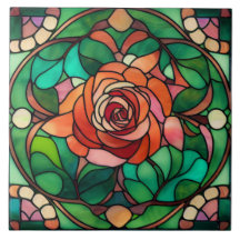 Lovely Stained Glass Style Floral Rose