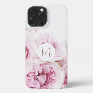 Lovely stylish monogram initial floral pink  iPhone 13 pro max case