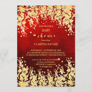 Lovely stylish red watercolor flowers BABY SHOWER Invitation