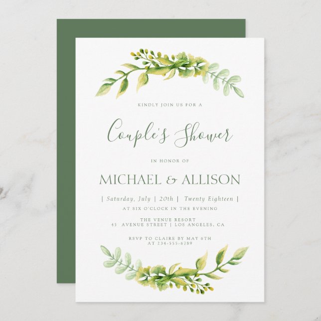 Lovely summer  green couples shower invitation (Front/Back)
