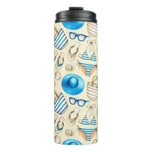Lovely summer pattern with glasses, bikini, umbrel thermal tumbler