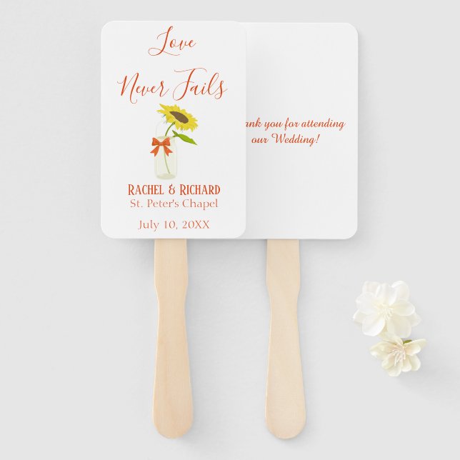 Lovely Sunflower Vase Wedding Hand Fan (Front and Back)