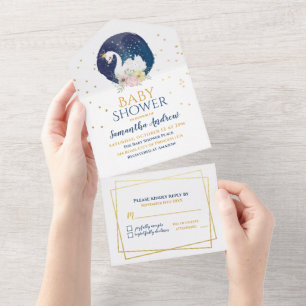 Lovely Swan Mother to be Girl Baby Shower  All In One Invitation