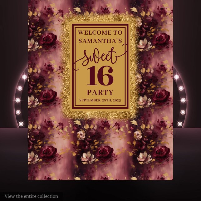 Lovely Sweet 16 Blush Burgundy Gold Backdrop Tapestry (Lovely Sweet 16 Blush Burgundy Gold Backdrop)