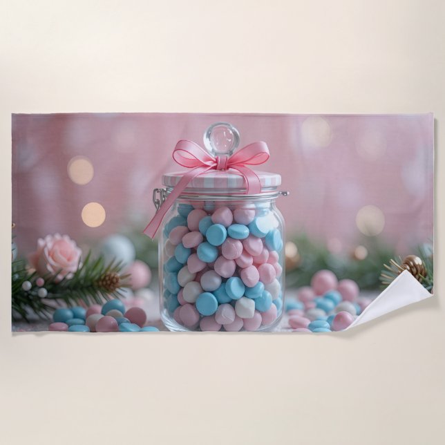 lovely sweet candy jar beach towel (Front)
